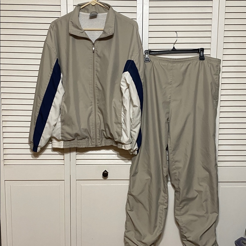 Vintage Ativa Light Tan, White, Navy, Track Suit Size L